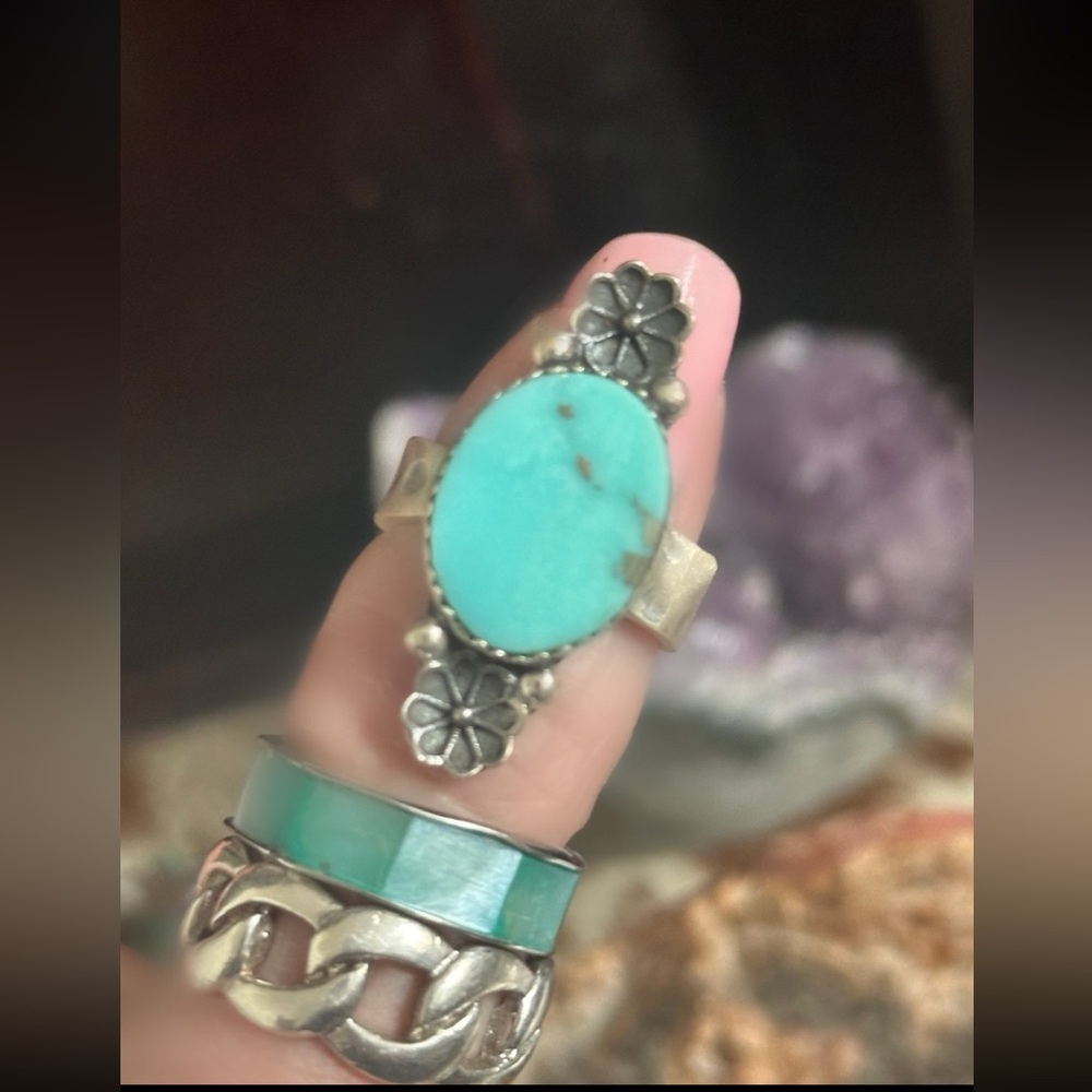 Morenci Turquoise Southwestern Sterling Silver Adjustable Ring - Picture 4 of 5
